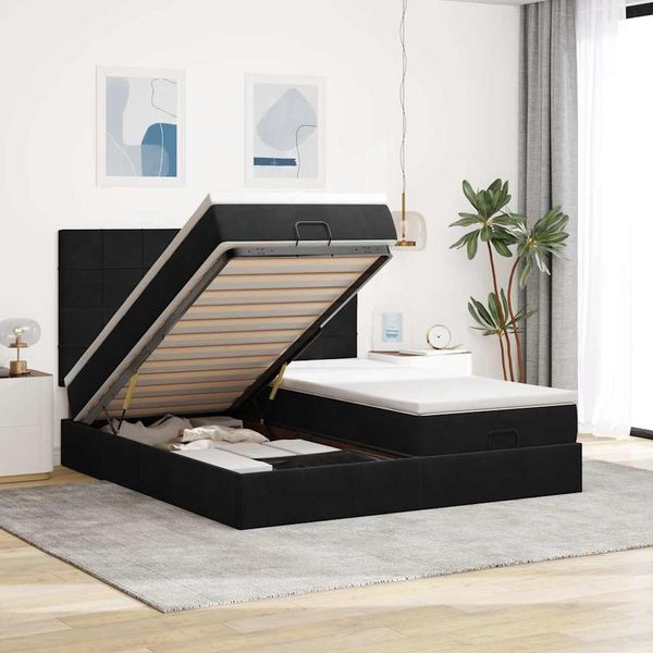 vidaXL Ottoman-Bett mit Matratzen & LEDs Schwarz 200x200 cm Samt 3314629