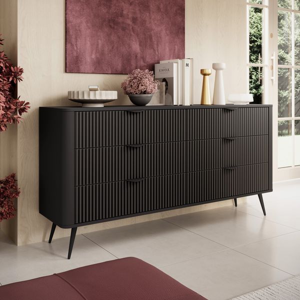 AX LIVING Kommode schwarz mit Schubladen Vespasia 163 6S 163,2cm