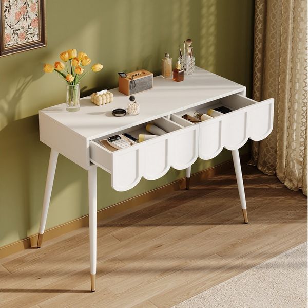 Flieks Schminktisch, Frisiertisch Schreibtisch 100x40x76cm mit 2 Schubladen und Metallfüßen