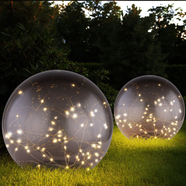 2x LED Solarlampe, Kugel-Form, Lichterkette, H 30 cm Bild 5
