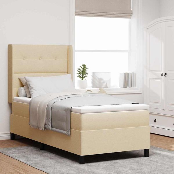 vidaXL Boxspringbett mit Matratze mit Kopfteil Creme 200 x 90 cm Stoff 3341628