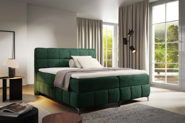 Boxspringbett Schlafzimmerbett SOPHIE 160x200cm Stoff Salvador Flaschengrün