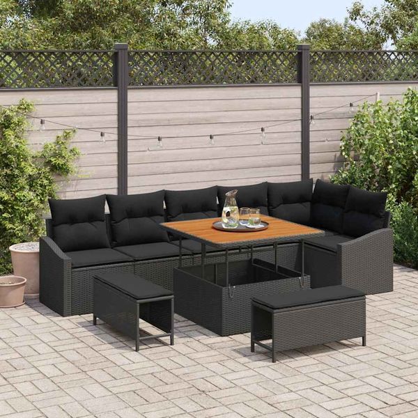 vidaXL Gartensofa-set mit Kissen 9 pcs Schwarz Poly-Rattan 3362664