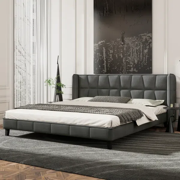 Polsterbett mit Lattenrost, 180x200 cm, Doppelbett, Kopfteil mit seitlichen Ohren, Samt