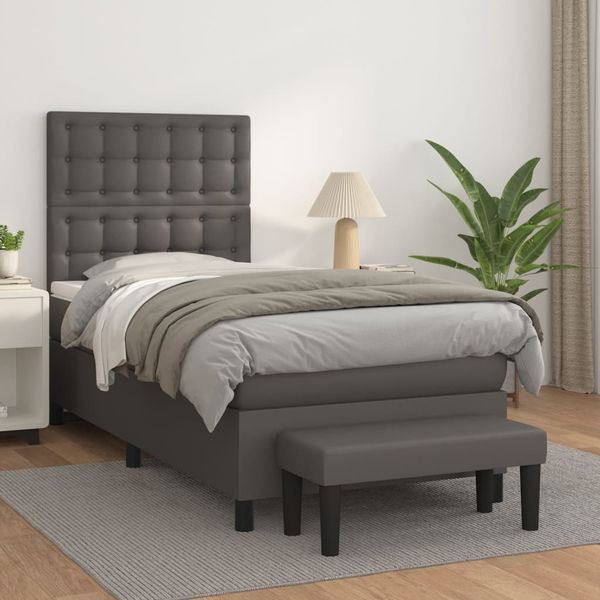 vidaXL Boxspringbett mit Matratze Grau 90x190 cm Kunstleder 3137639
