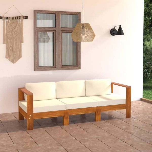 vidaXL 3-Sitzer-Gartensofa mit Cremeweißen Auflagen Massivholz Akazie 3057927