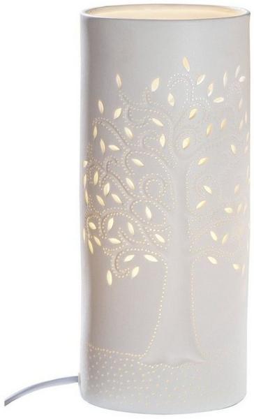 GILDE Tischleuchte Porzellan Lampe Zyl. Lebensbaum weiß 28cm