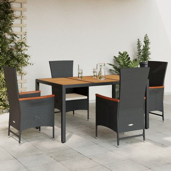 vidaXL 5-tlg. Garten-Essgruppe mit Kissen Schwarz Poly Rattan 3277508