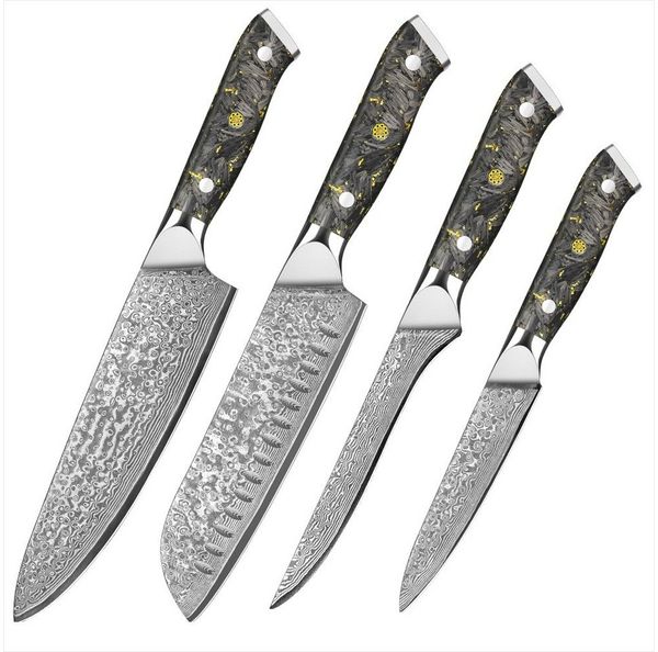 KingLux Messer-Set 4tlg. Damast Küchenmesser-Set Handgeschmiedet messer Damaststahl (Set, 4-tlg)