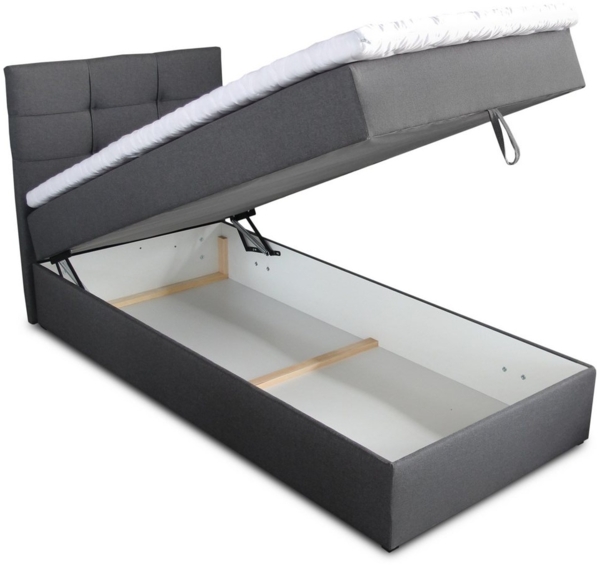 Boxspringbett Best Mini mit Bettkasten und Matratzentopper - Einzelbett mit Bonell-Matratze und Topper, Polsterbett, Bett, Schlafzimmer (Dunkelgrau (Inari 94), 100 x 200 cm) Bild 2