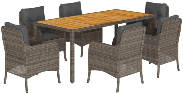 vidaXL 7-tlg. Garten-Essgruppe mit Kissen Grau Poly Rattan 3211876