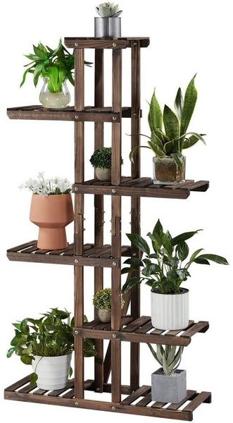 Yaheetech Blumenständer 6 Etagen Blumenregal, Pflanzenregal aus Massivholz