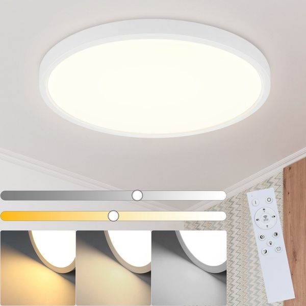 ZMH LED Deckenleuchte Dimmbar - Weiß Ø30cm Rund Badezimmerlampe 20W mit Fernbedienung IP44 Wasserdicht Schlafzimmerlampe für Flur Wohnzimmer Küche