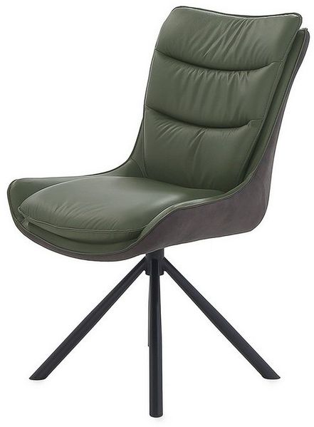 Massivart® Polsterstuhl drehbar 360 Grad, Esszimmerstuhl aus Echtleder & Stoff, »MAURICE«, Griff am Rücken · Metallgestell schwarz