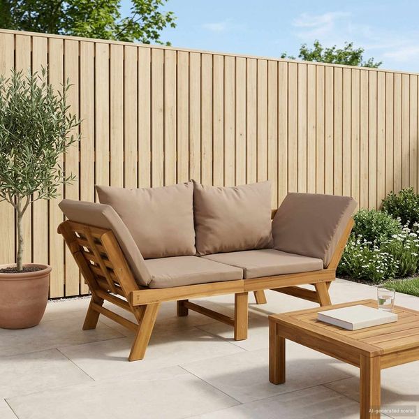 vidaXL 3-in-1 Gartenbank mit Kissen Massives Akazienholz Natur 42027062