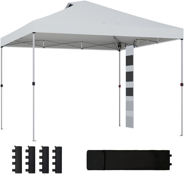 Faltbarer Pavillon 3x3 m mit Aufbewahrungstaschen und Ballastsäcken, aus Metall und Oxford-Gewebe, weiß