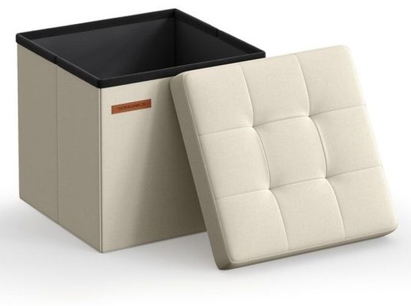 Songmics Sitzhocker mit Stauraum, kleine klappbare Sitzbank, 30x30 cm Fußbank, Aufbewahrungsbox, bis 130 kg belastbar, für Wohnzimmer Schlafzimmer Schlafsaal, cremeweiß LSF028W01