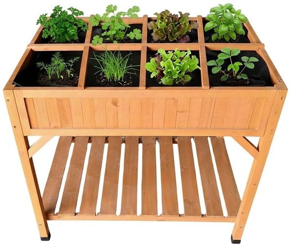 Relaxdays Hochbeet mit Unterteilung, Tannenholz/Vliesstoff Natur, 81,5 x 91 x 62 cm