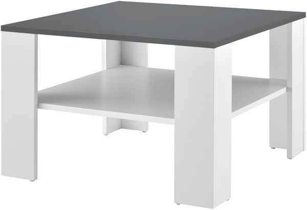 Couchtisch Aachen 60x60x40 cm mit Ablage Weiß/Dunkelgrau en. casa