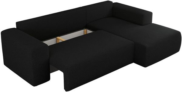 Ecksofa mit Schlaffunktion, Bettkasten und losen Kissen für das Wohnzimmer - TRENTINO - Schwarz Boucle - rechts Bild 6