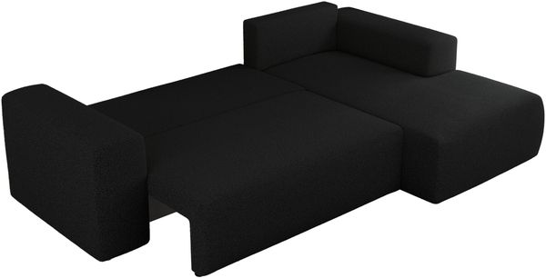 Ecksofa mit Schlaffunktion, Bettkasten und losen Kissen für das Wohnzimmer - TRENTINO - Schwarz Boucle - rechts Bild 5
