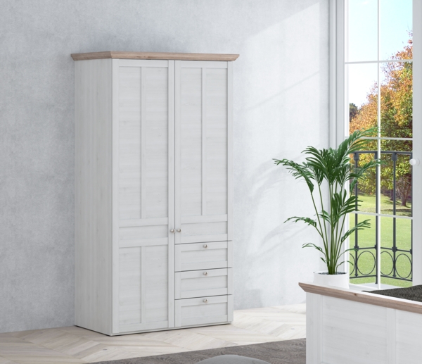 Kleiderschrank ILOPPA 2 Türen 3 Schubladen Optik: Schneeeiche, Forte