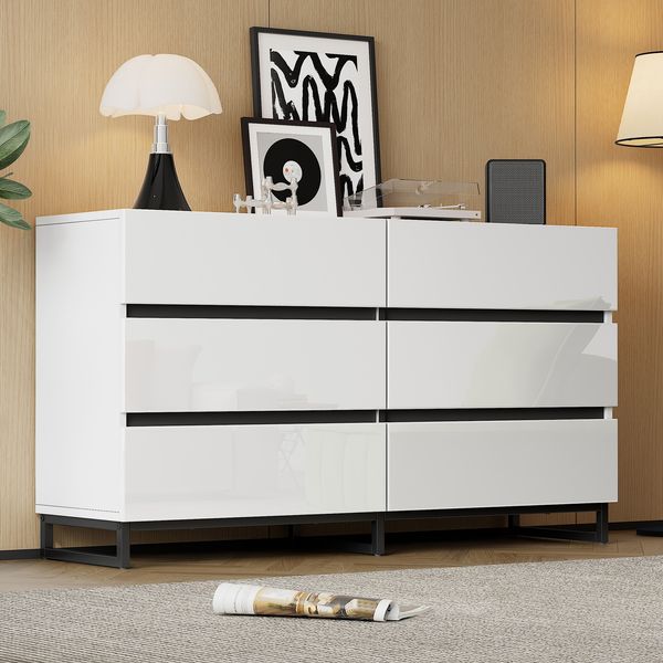 Wohnzimmer-Sideboard mit 6 Schubladen, Hochglanz, 140×39.5×78.5 cm