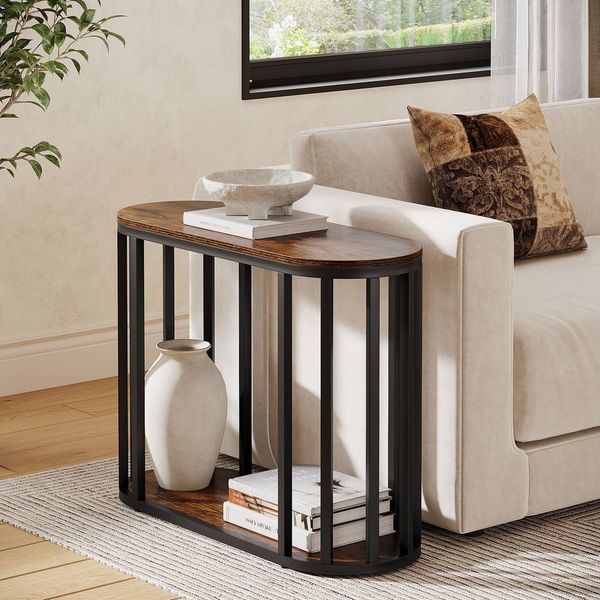 Tribesigns Beistelltisch Schmaler Sofatisch mit Stauraum, 2-stufiger Couchtisch, Nachttisch