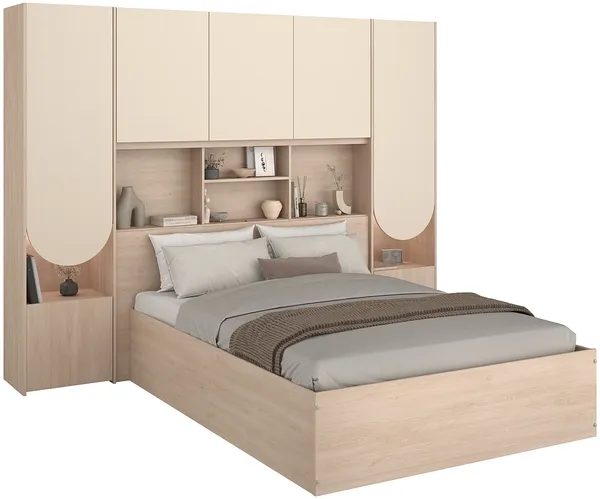 Vente-unique - VELONA Bett Holz, Platte BeigeBeige - B 240 cm x H 202,8 cm x L 265,2 cm Bild 4
