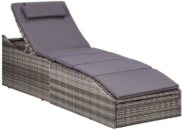 vidaXL Sonnenliege mit Auflage Poly Rattan Grau 46540