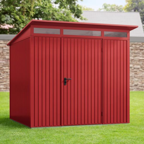 Hörmann Ecostar Metall-Gerätehaus Trend mit Pultdach Typ 2, 238 x 238 cm , purpurrot, 5,7 m²,1-flüglige Tür