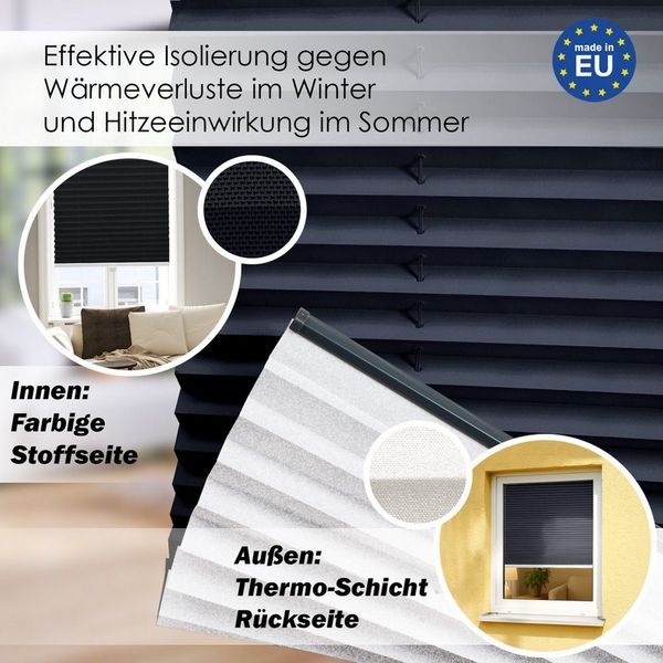 DomDeco Plissee Premium Thermo Plissee ohne Bohren, Sichtschutz, lichtdurchlässig, blickdicht, Klemmfix, Thermo-Wärmeschutz, verdunkelnd, blickdicht, Stufenlos