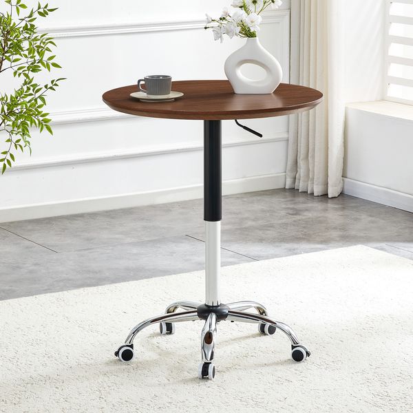 Beistelltisch 70 x 70 x 73,5-98,5 cm mit Höhenverstellung, Rollen und nussbaumfarbener Tischplatte,45.5 x 93 x 53 cm