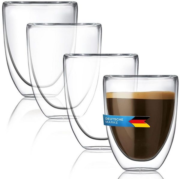 Dimono Espressoglas DIMONO Espressoglas Doppelwand 80ml–Thermoeffekt & Schwebeeffekt Glas, 4-tlg, Borosilikatglas, Espressotasse