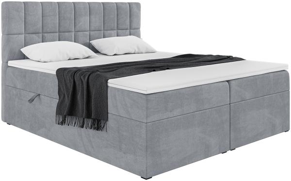 MEBLINI Boxspringbett LUKAS 160x200 cm mit Bettkasten - H3/Grau Samt Polsterbett - Doppelbett mit Topper & Taschenfederkern-Matratze Bild 2