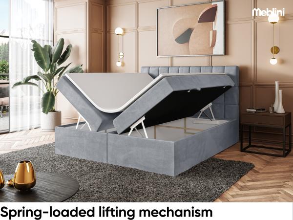 MEBLINI Boxspringbett LUKAS 160x200 cm mit Bettkasten - H3/Grau Samt Polsterbett - Doppelbett mit Topper & Taschenfederkern-Matratze Bild 4