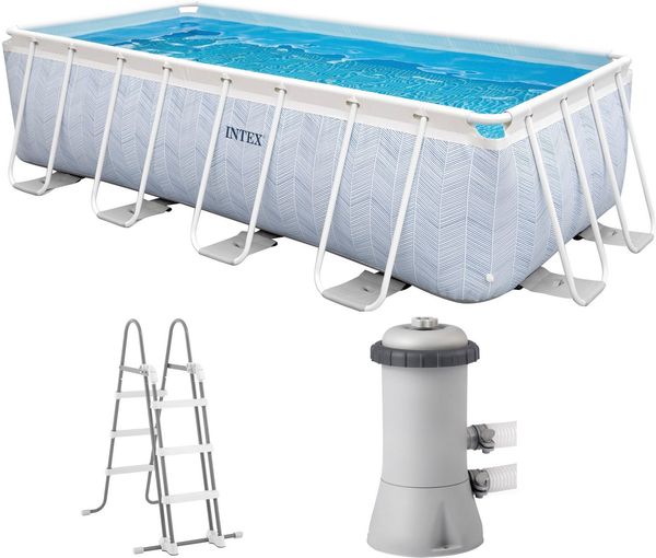 Intex Rechteckpool CHEVRON PRISM RECTANGULAR (Set, 3-tlg), BxLxH: 200x400x100 cm, mit Kartuschenfilter & Sicherheitsleiter