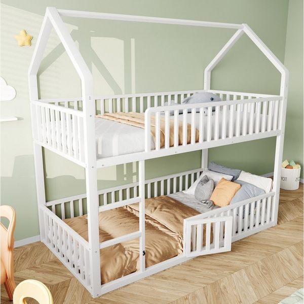 REDOM Etagenbett mit Treppe & Tür, Hochbett-Design, Unterbett multifunktional (Metallbett Kinderbett, 90x200 cm), ohne Matratze