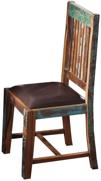 Stuhl Echtleder Altholz 45x45x100 mehrfarbig lackiert NATURE OF SPIRIT #56 - 2er Set