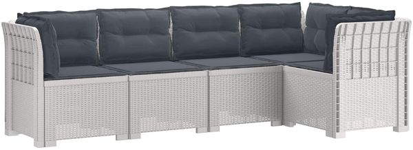 vidaXL 5-Sitzer Gartensofa mit Kissen Rattan-Look PP Weiß 3444061