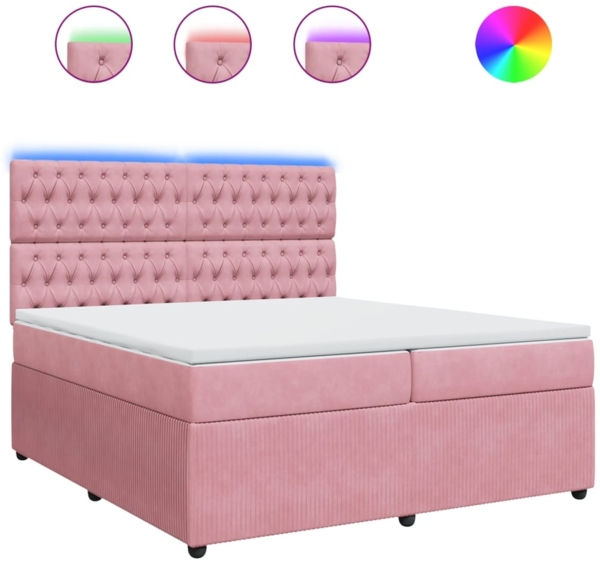 vidaXL Boxspringbett mit Matratze Rosa 200x200 cm Samt 3294741