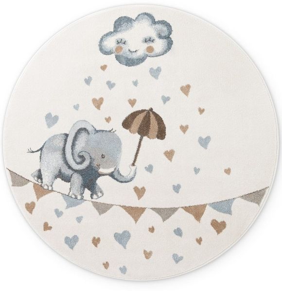 Villeroy & Boch Kinderteppich Walk like an Elephant Rainy, rund, Höhe: 9 mm, Spielteppich weich, Kinderzimmer, Boho Kids Spielunterlage, Tieremotiv