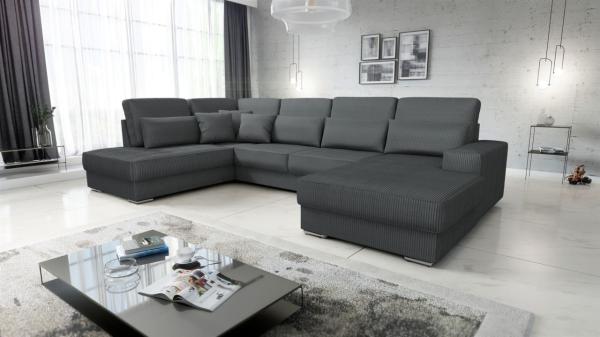 Wohnlandschaft Sofa U-Form NEVIO Stoff Scala Dunkelgrau Ottomane Rechts