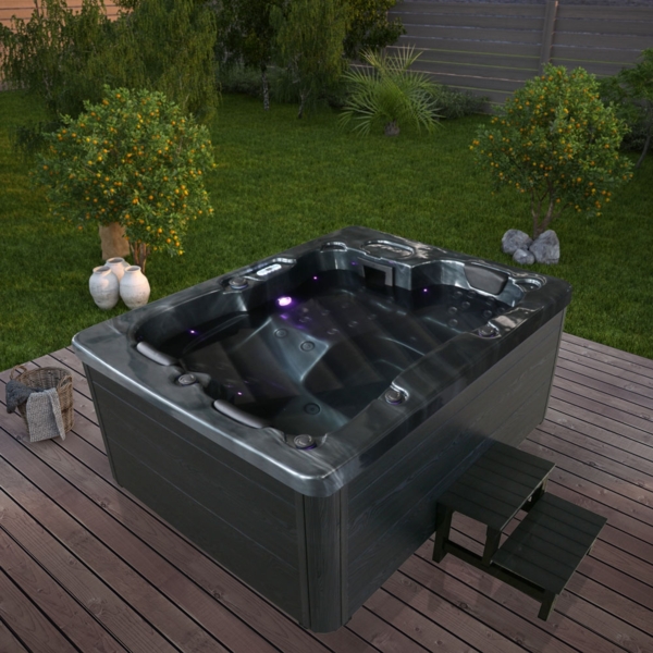 HOME DELUXE Outdoor Whirlpool BLACK MARBLE - Mit Treppe und Thermoabdeckung