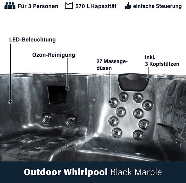 HOME DELUXE Outdoor Whirlpool BLACK MARBLE - Mit Treppe und Thermoabdeckung Bild 10