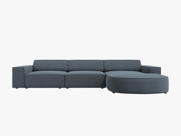 Micadoni 4-Sitzer Sofa Jodie runde Recamiere Rechts Strukturierter Stoff Megan Blau