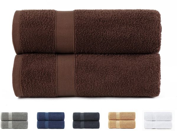 Todocama 2 große Badetücher, 100% Baumwolle, 550 g/m², extra weich, sehr saugfähig und schnell trocknend, Maße 100x150 cm, Schokoladenbraun