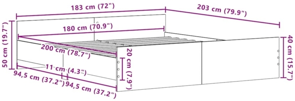 vidaXL Bettgestell ohne Matratze Schwarze Eiche 180x200 cm Holzwerkstoff 3329322 Bild 10