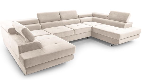 AX LIVING Arborio U Form Schlafsofa mit Kopfstütze Eckcouch in Beige