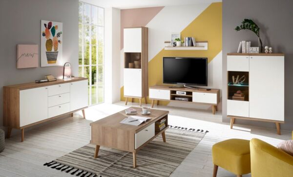 TV-Lowboard Helge in weiß und Eiche Riviera 160 x 50 cm Bild 5